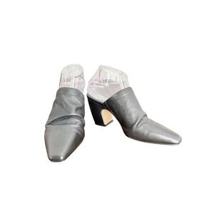 Vince Camuto Carlie Black Pebbled Leather Ruched Pointed Toe Block Heel Mules 8M